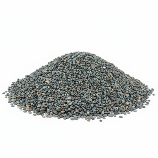 a mounded pile of peastone gravel with white background