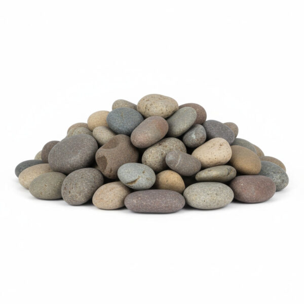 a photo of a mounded pile of river rock with white background