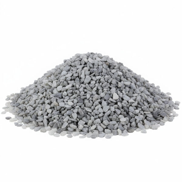 a mounded pile of 3/4" clear stone gravel with white background